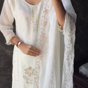 Floral Embroidered Pakistani Style Semi Stitched Dress Material