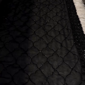 Black Hand Embroidered Beaded Net Fabric