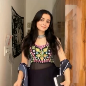 Black Mirror Work Embroidered Crop Top Lehenga Set with Dupatta