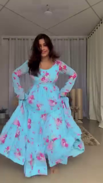 Sky Blue Floral Printed Anarkali Kurti with Dupatta – Summer Cotton Set - Image 2