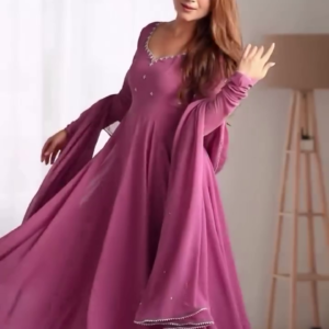 Mauve Pink Flared Anarkali Gown with Hand Embellishment