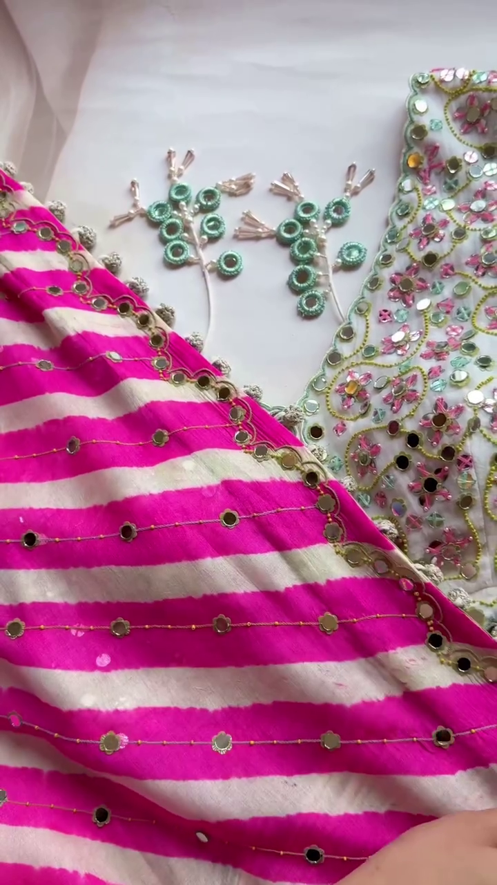 Pink Bandhani Mirror Work Lehenga Set with Embroidered Blouse - Image 2