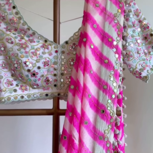 Pink Bandhani Mirror Work Lehenga Set with Embroidered Blouse