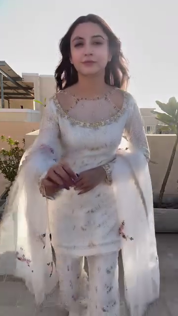 White Floral Embroidered Organza Suit Set with Palazzo and Dupatta - Image 7