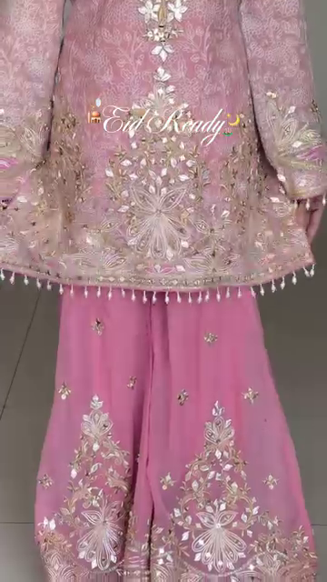Eid Special Pink Embroidered Sharara Suit with Mirror & Zari Work - Image 2