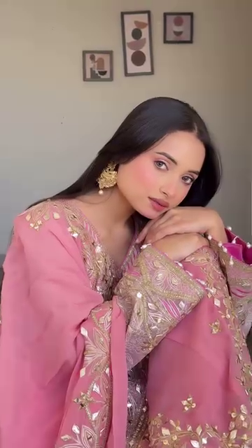 Eid Special Pink Embroidered Sharara Suit with Mirror & Zari Work