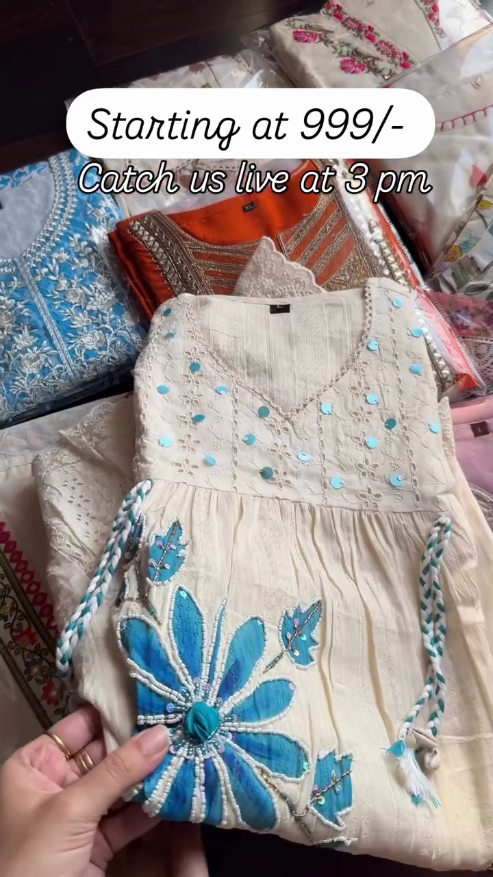 Floral Printed Cotton Suit Set with Embroidered Neckline - Image 2