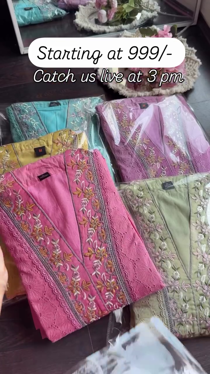 Floral Printed Cotton Suit Set with Embroidered Neckline