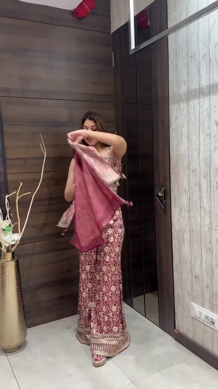 Designer Embroidered Sharara Set with Cape Jacket - Image 2