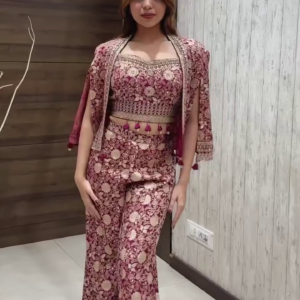 Designer Embroidered Sharara Set with Cape Jacket