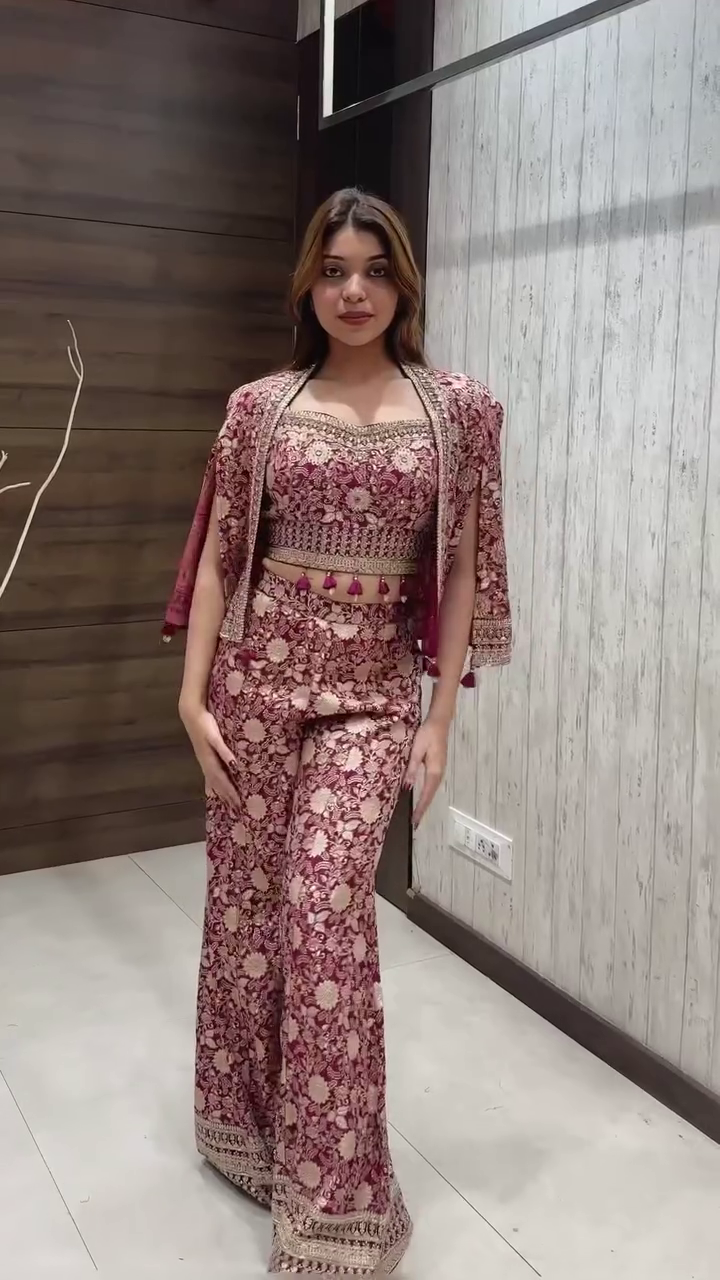 Designer Embroidered Sharara Set with Cape Jacket