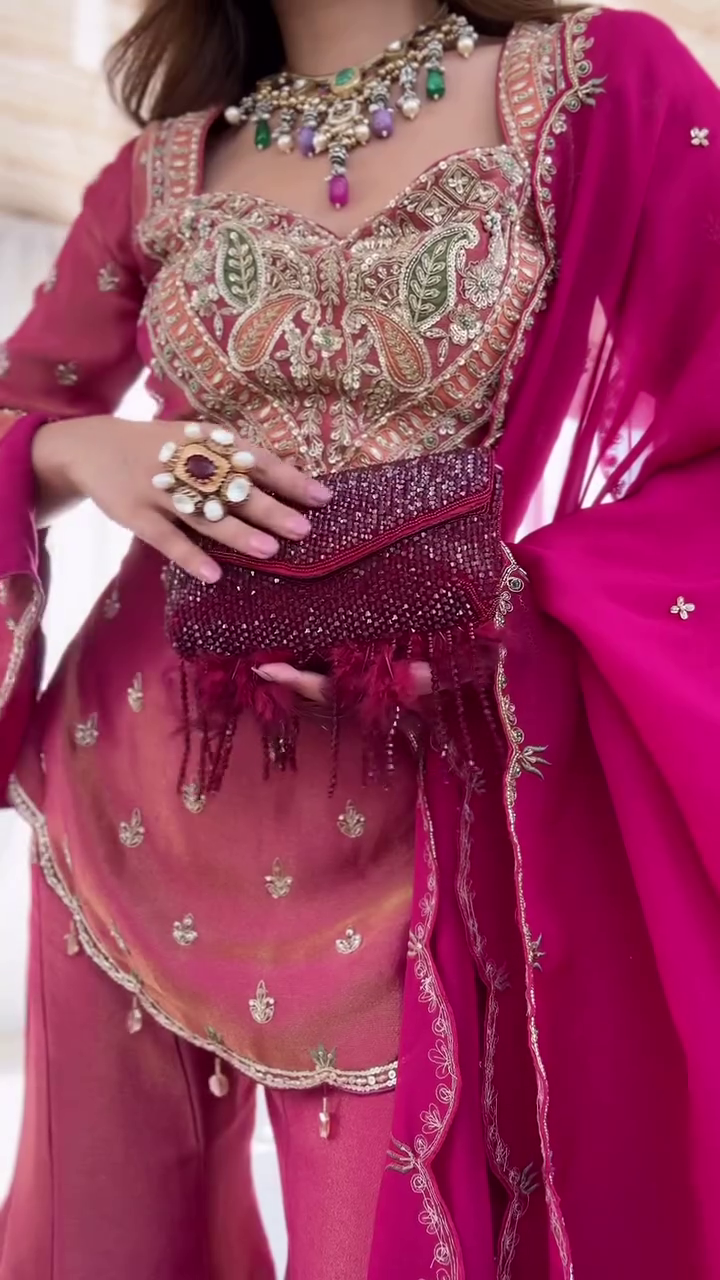 Embroidered Sharara Suit Set with Dupatta - Image 4