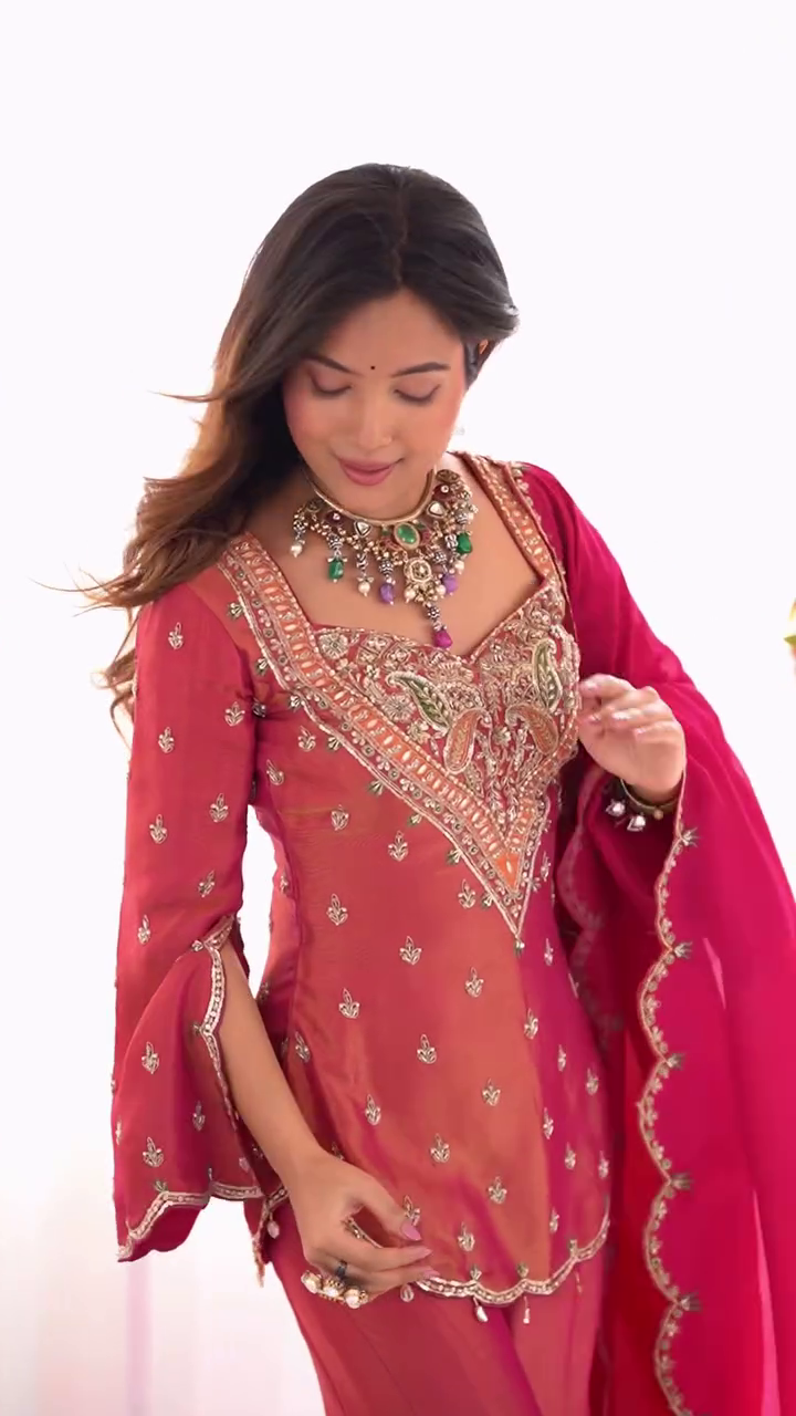 Embroidered Sharara Suit Set with Dupatta - Image 6