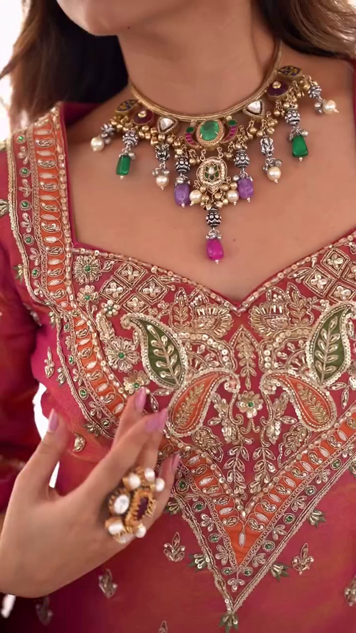 Embroidered Sharara Suit Set with Dupatta - Image 7