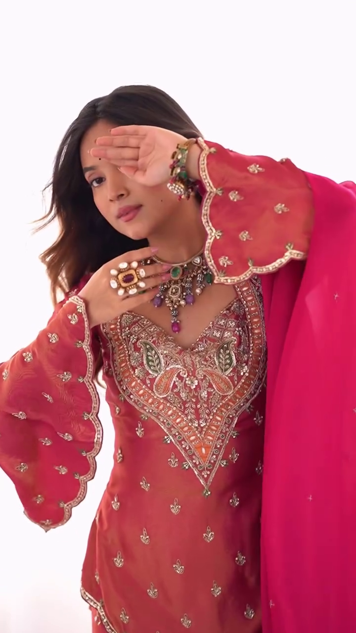 Embroidered Sharara Suit Set with Dupatta - Image 8