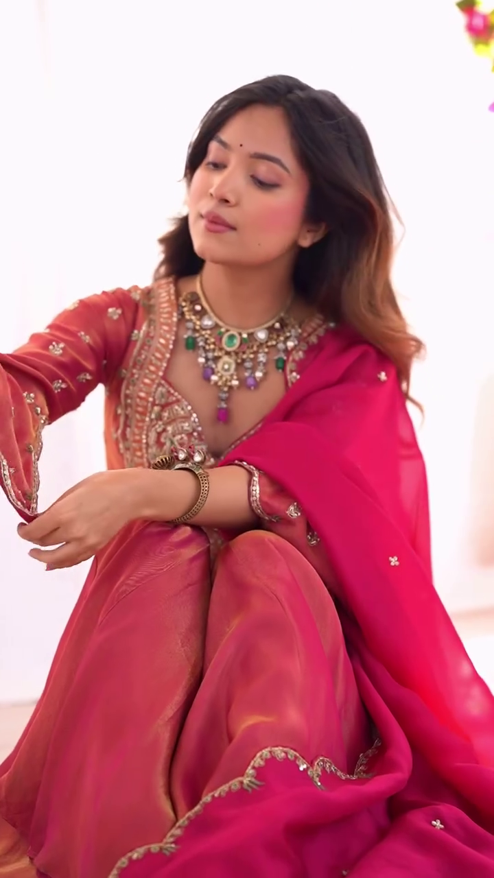 Embroidered Sharara Suit Set with Dupatta - Image 9