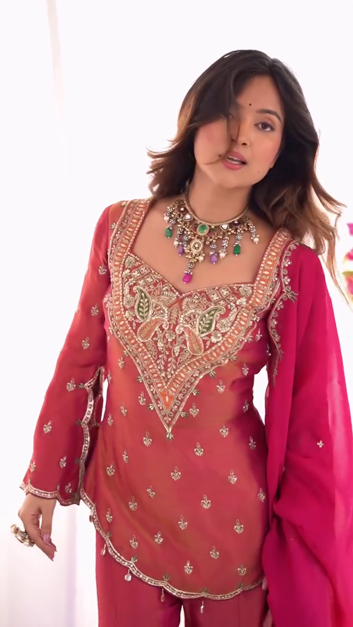 Embroidered Sharara Suit Set with Dupatta - Image 11