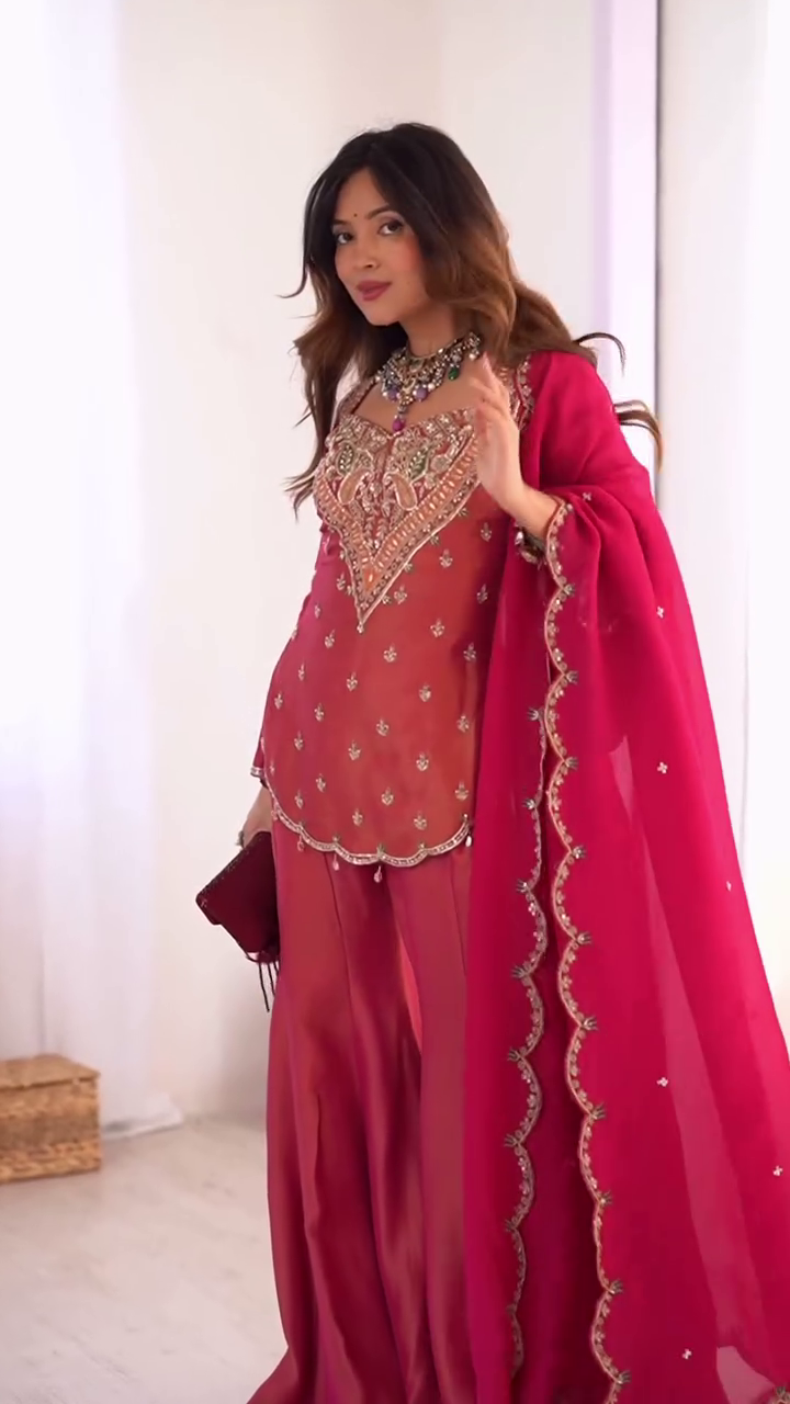 Embroidered Sharara Suit Set with Dupatta - Image 12