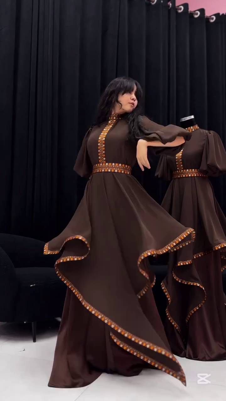 Chocolate Brown Indo-Western Flared Kurta Set - Image 3