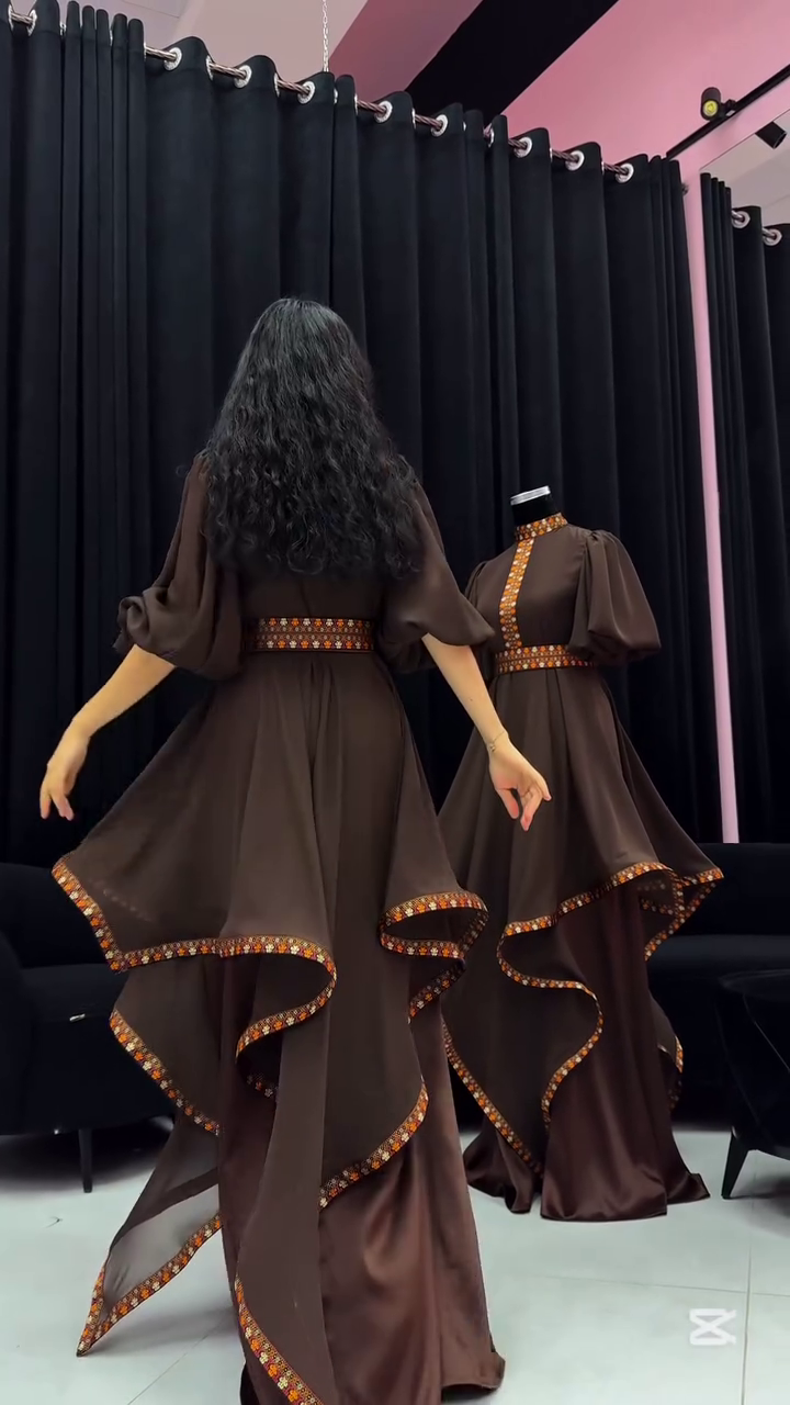 Chocolate Brown Indo-Western Flared Kurta Set - Image 6