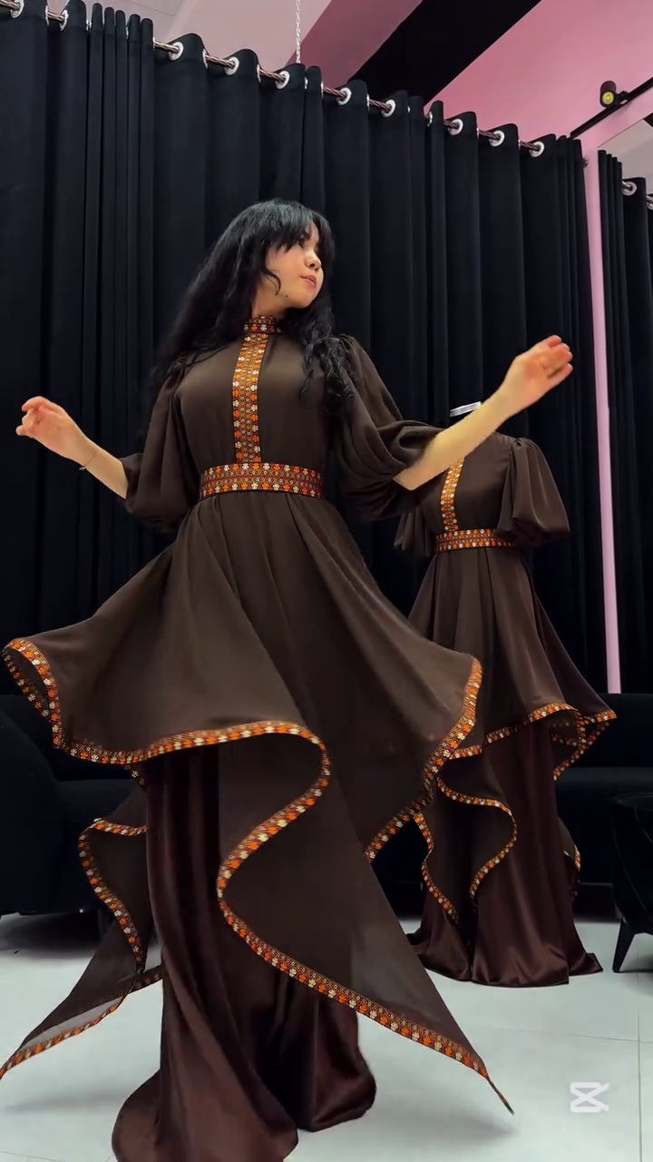 Chocolate Brown Indo-Western Flared Kurta Set