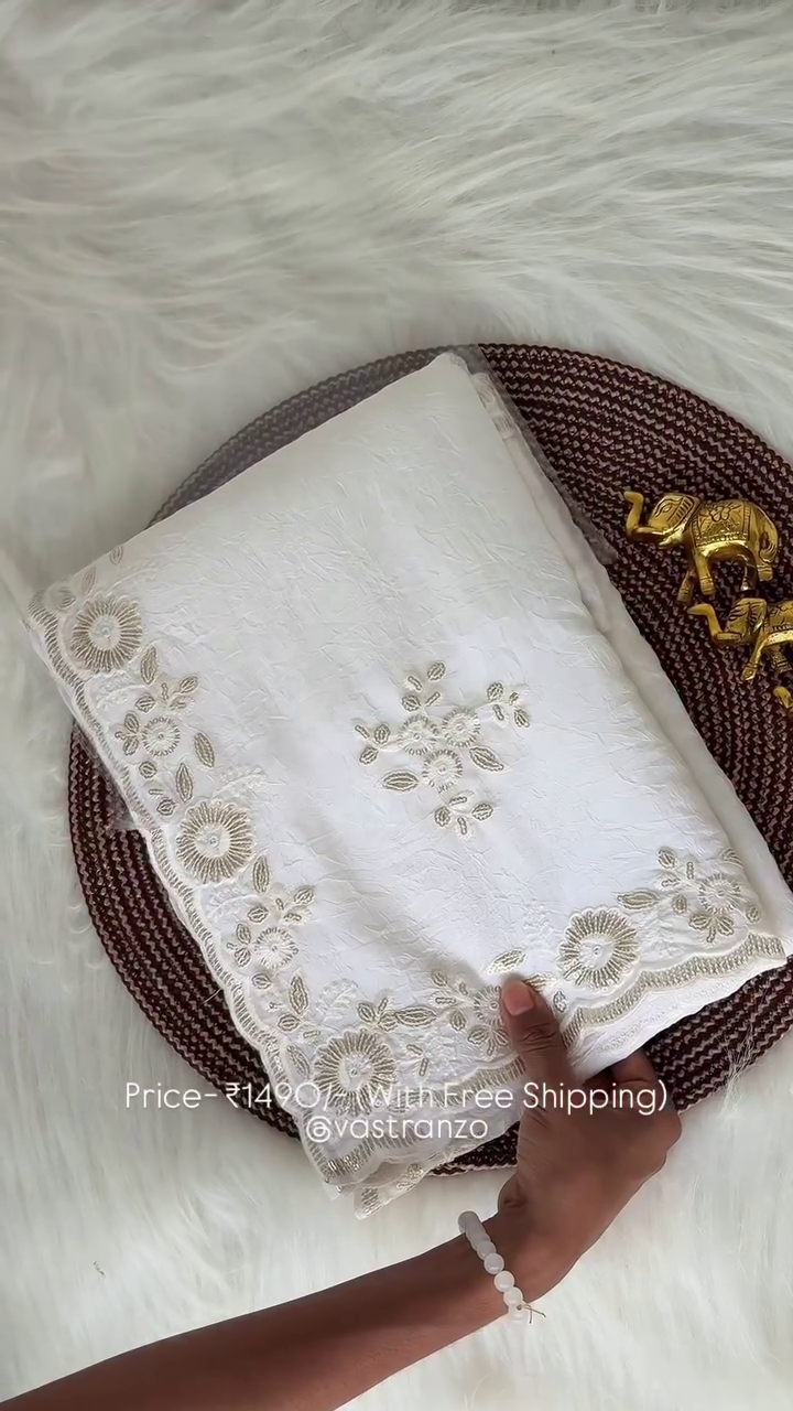 Premium Floral Embroidered Chiffon Dupatta Set - Image 3