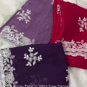 Premium Floral Embroidered Chiffon Dupatta Set