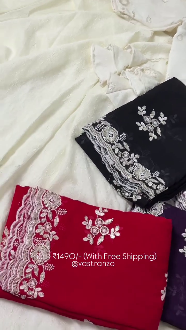 Premium Floral Embroidered Chiffon Dupatta Set - Image 7