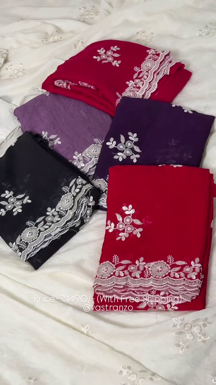 Premium Floral Embroidered Chiffon Dupatta Set - Image 6