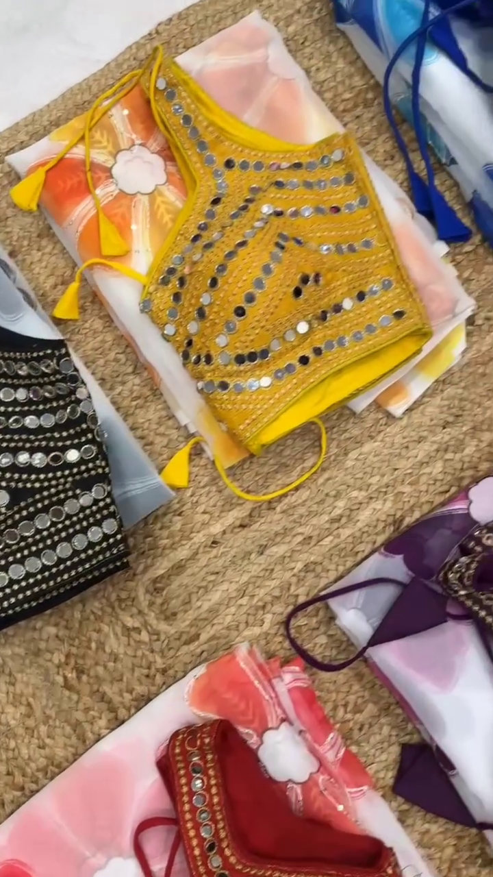 Mirror Work Designer Blouse with Printed Georgette - Image 2