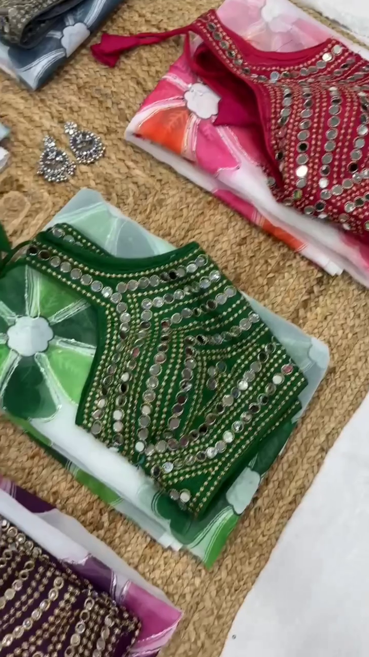 Mirror Work Designer Blouse with Printed Georgette - Image 5