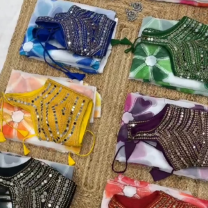 Mirror Work Designer Blouse with Printed Georgette