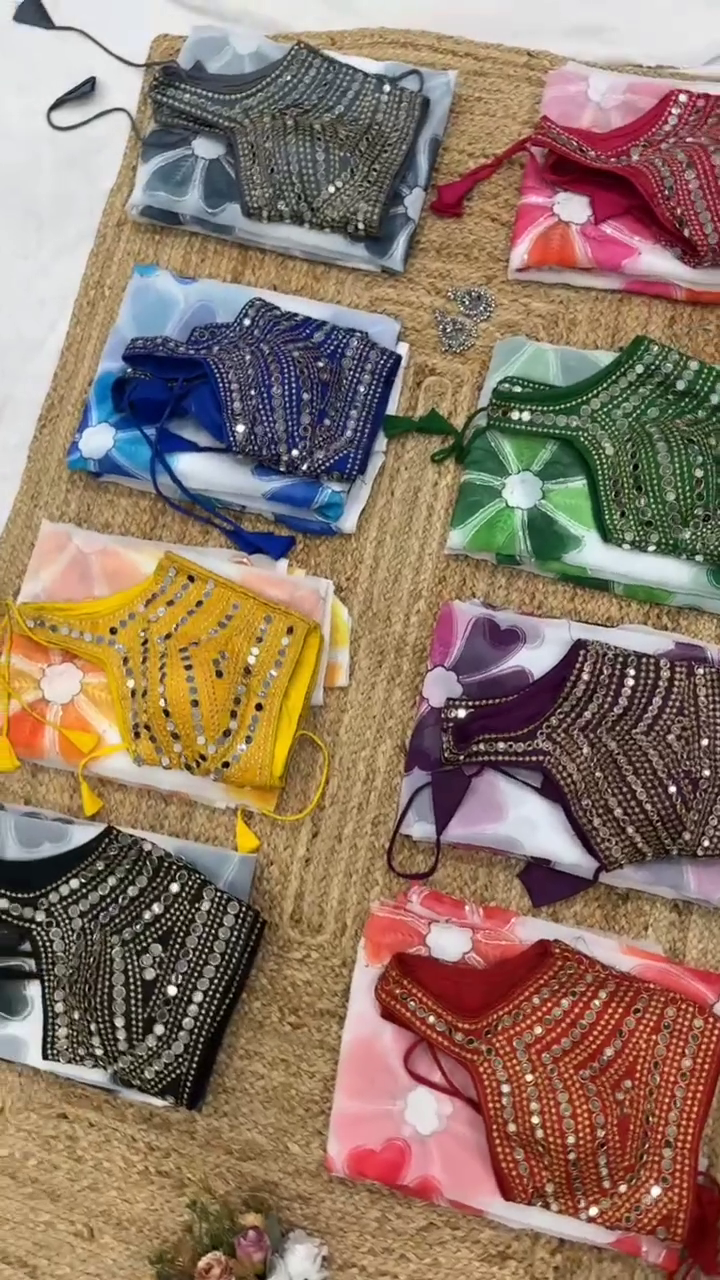 Mirror Work Designer Blouse with Printed Georgette