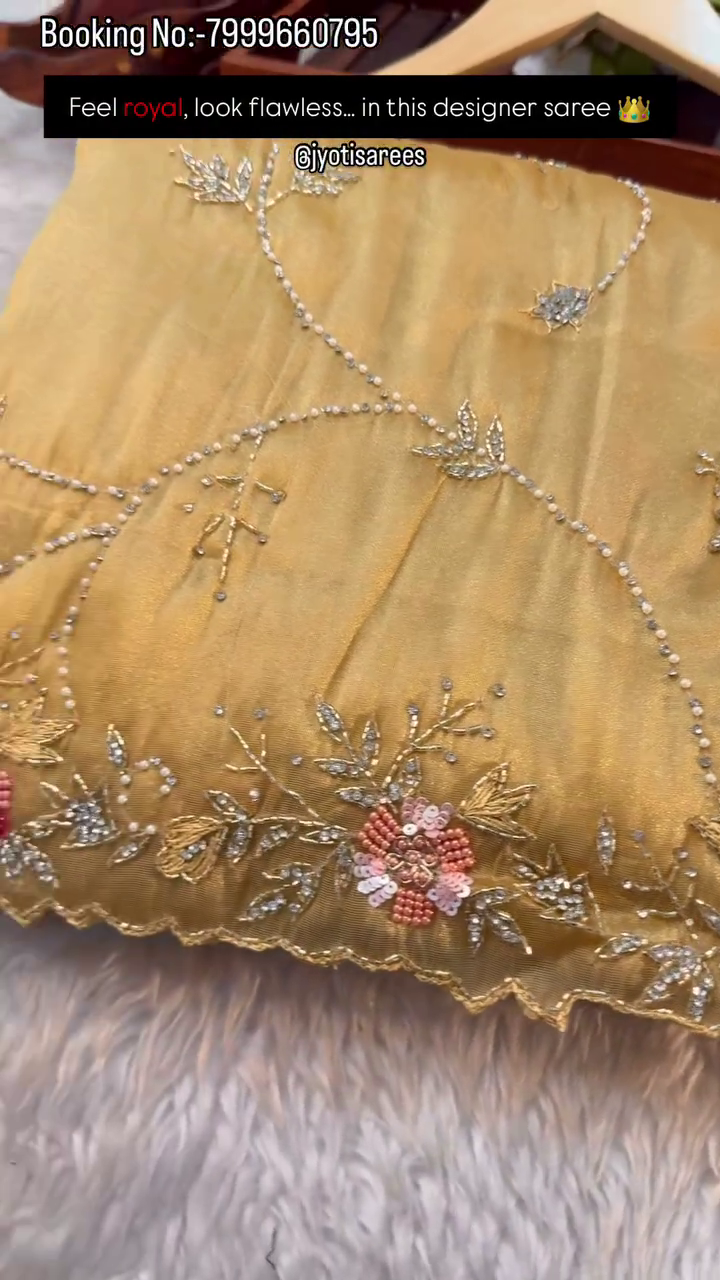 Ivory Pearl Floral Embroidered Designer Saree