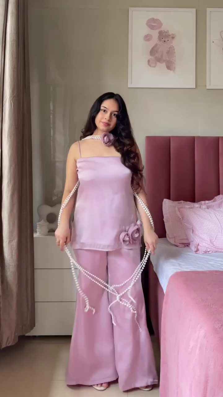 Luxury Purple One-Shoulder Crop Top & Palazzo Co-Ord Set - Image 7