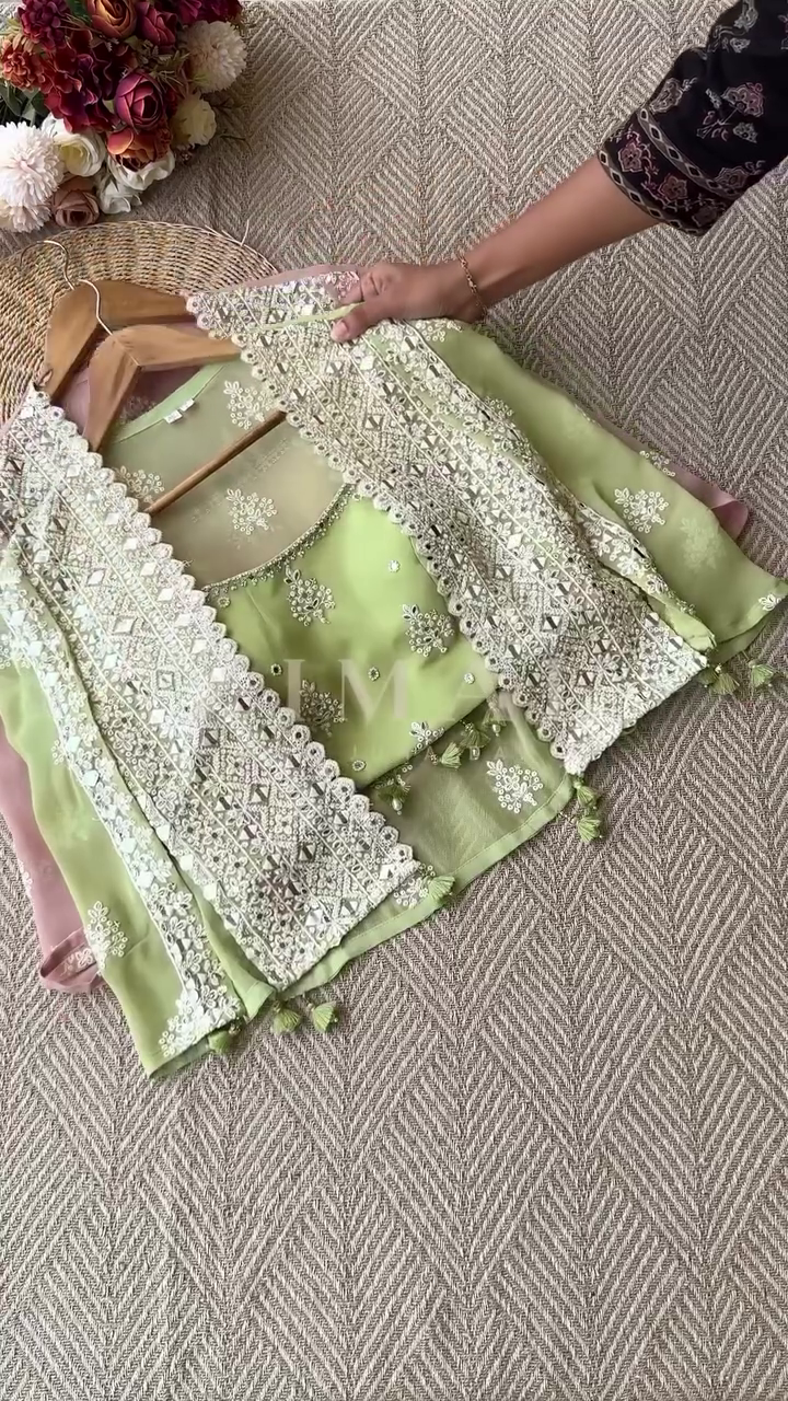 Mirror Embroidered Ethnic Co-Ord Set with Cape Jacket