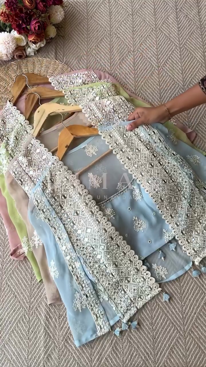 Mirror Embroidered Ethnic Co-Ord Set with Cape Jacket - Image 3