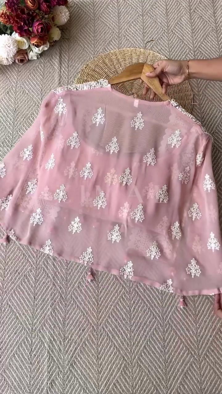 Mirror Embroidered Ethnic Co-Ord Set with Cape Jacket - Image 4