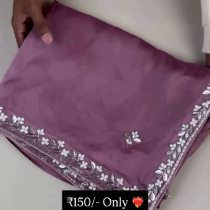 Embroidered Partywear Dupatta – Floral Border with Mirror Work