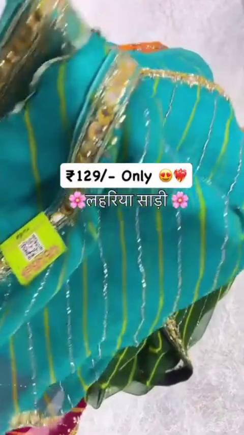 Traditional Rajasthani Leheriya Saree with Gota Border - Image 3