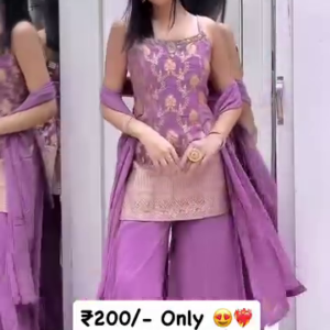 Lavender Embroidered Plazo Suit Set with Dupatta