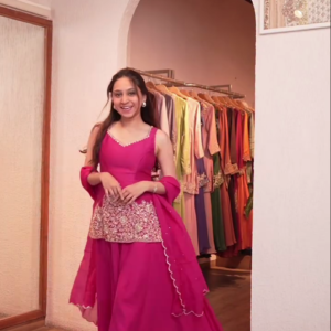 Embroidered Pink Peplum Palazzo Set with Dupatta