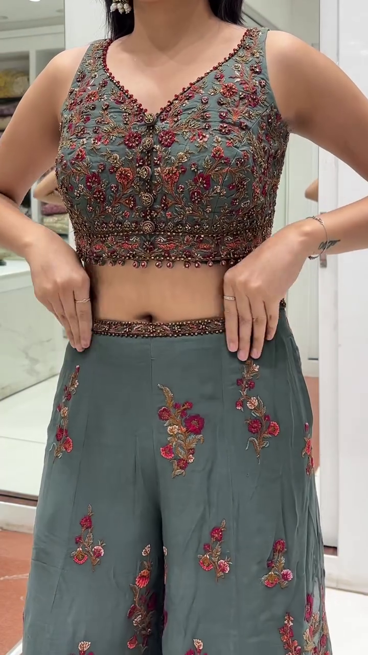 Bottle Green Embroidered Sharara Set with Dupatta - Image 2