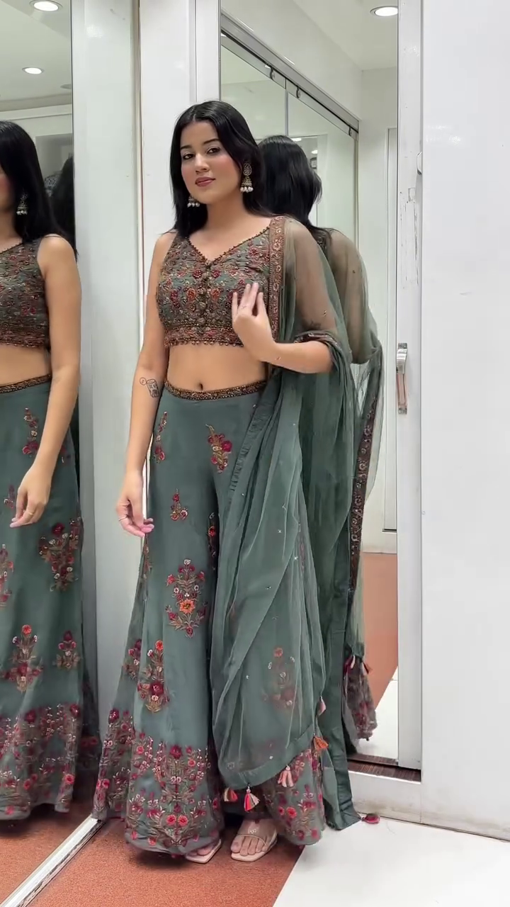 Bottle Green Embroidered Sharara Set with Dupatta