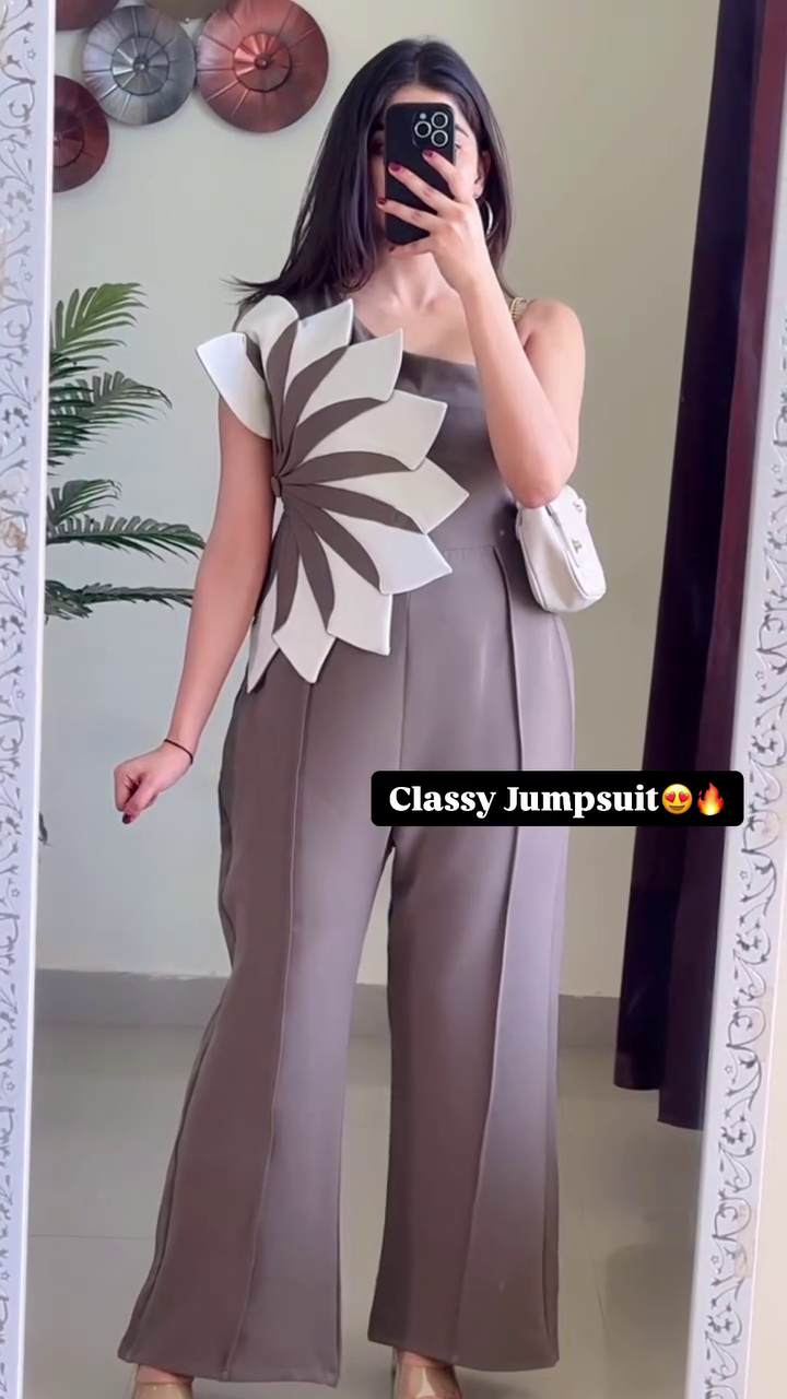 Designer One-Shoulder 3D Applique Jumpsuit ? Premium Western Wear - Image 4