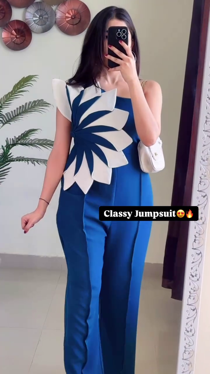 Designer One-Shoulder 3D Applique Jumpsuit ? Premium Western Wear - Image 5