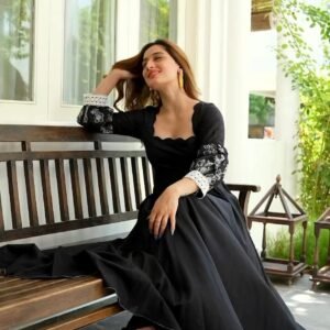 Black Color Georgette With Embroidery Work Gown