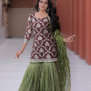 Maroon Color Georgette Embroidered Sharara Suit