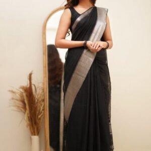 Black  Banarasi Soft Silk Jacquard Saree With Blouse Piece