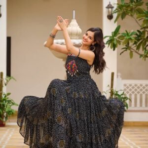 Navratri Collection Black Color Bandhni Print Gown